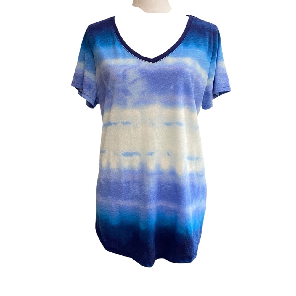 Sonoma Women's size Large Blue Ombre Lightweight V-Neck Short Sleeve Tee